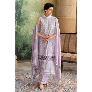 ชุดเสื้อชีฟองปักลายดิ้นและเลื่อม 3 ชิ้น รุ่น DN-52035 พร้อมผ้าคลุมไหล่พิมพ์ลายสีเงินและเคลือบเงา - Product Image 1