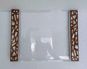 Plateau/support de service en acrylique moderne élégant fait à la main avec manche en bois incrusté de nacre pour restauration rapide dernier mariage à domicile décoratif - Product Image 1