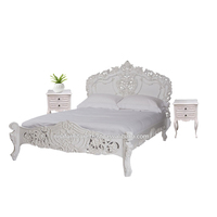 Cama rococó estilo francés madera maciza de caoba artística tallada muebles de dormitorio antiguo diseño europeo Marco de cama tamaño Queen blanco