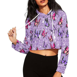 Meilleures ventes Haut court à capuche d'hiver doux au toucher personnalisé Vêtements courts décontractés avec logo sur le devant au prix de gros - Product Image 3