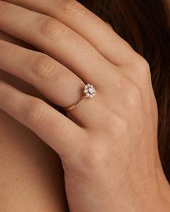 Exclusivo diamante Floral Halo solitario anillo Moissanite 18K oro compromiso boda joyería directa al por mayor proveedor - Product Image 2