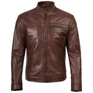 2026 OEM Latest Design Cogan <b>Brown</b> Cowhide <b>Leather</b> <b>Jackets</b> For Men's Zip Pockets 100%High Quality Low MOQ Winter Fashion <b>Jackets</b> - Product Image 1