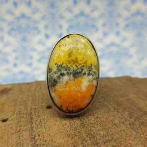 Handmade 925 Sterling Silver Ring Oval Bumble <b>Bee</b> Jasper Gemstone Custom Fine Design Patterns Diamond Setting for Wedding Party - Product Image 4