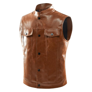 Gilet en cuir d'extérieur, nouvelle mode, imperméable, en cuir de vache, confortable, col en V, styles décontractés, décoration boutonnée, sans manches, meilleur choix - Product Image 1