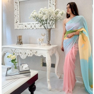 Georgette-ropa de fiesta de estilo bollwood para mujer, Saree de diseñador impreso, último diseño de blusa, India - Product Image 1