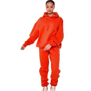 Nouveau style Logo personnalisé femmes décontracté solide longueur régulière hiver à manches longues polaire à capuche survêtement empilé pantalon - Product Image 1