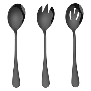 Cuillère/fourchette en acier miroir ensemble de cuillères à salade 3 pièces faites à la main nourriture et cuillères à soupe de riz confortables - Product Image 1