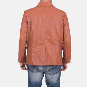 Blazer en cuir marron ajusté James Tan, options simple ou double boutonnage, styles décontractés et luxueux, imprimé court pour soirées mode - Product Image 6
