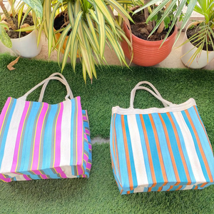 กระเป๋าตลาดลายทางอินเดีย ผลิตจากวัสดุรักษ์โลก หลายสี พร้อมโลโก้สั่งทำ คุณภาพสูง - Product Image 1