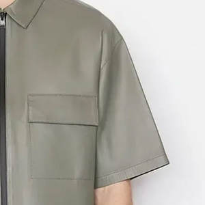 Chemises décontractées pour hommes en cuir véritable de qualité supérieure avec logo et design personnalisés avec fermeture à bouton couvert couleur et taille personnalisées - Product Image 6