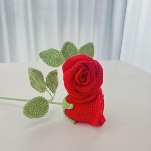 Handmade Woven Crocheted <b>Artificial</b> Rose Wine Glass <b>Bouquet</b> Home Decor Gift for Girlfriend on Graduation or Chinese New Year - Product Image 5