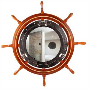 Rueda de barco pesado náutico con anillo de latón y espejo de ojo de buey de aluminio decoración de pirata rueda de barco de madera regalo - Product Image 1