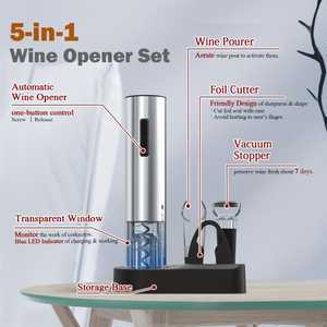 Sacacorchos Eléctrico Inalámbrico 5 en 1 con Base Redonda de Acero Inoxidable, Incluye Batería, Plástico, Logotipo Personalizable Comprar - Product Image 1