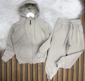 Ensemble de survêtement décontracté deux pièces pour enfants de haute qualité, en velours délavé style vintage, vêtements confortables pour le quotidien et l'école - Product Image 2