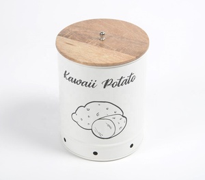 Customised Kawaii Potato <b>Storage</b> Jar Galvanized Iron Food Container Wooden Lid Food <b>Spice</b> Honey <b>Storage</b> Direct Manufacturer - Product Image 2