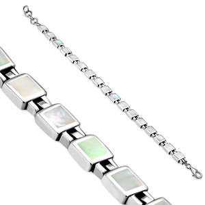 Bracelet en argent avec des maillons carrés fins en nacre, élégants bracelets en perles - Product Image 1