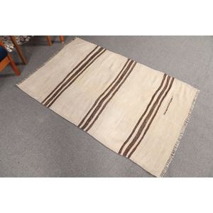 Tapis turc, petit tapis vintage 3,4x5,2 pieds, tapis rayé beige brun - Product Image 2