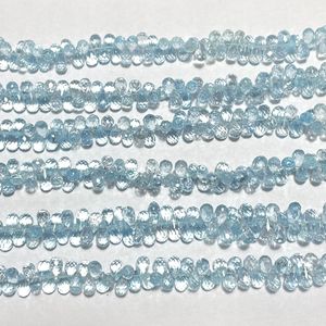 Perles Briolette en forme de goutte de poire à facettes en topaze bleu ciel naturelle, pierre précieuse naturelle pour la fabrication de bijoux - Product Image 3
