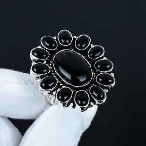Black <b>Onyx</b> Gemstone Ring Handmade 925 Sterling Silver Vintage Luxury Premium Grade Rhodium Natural Gemstone Engagement Ring - Product Image 1