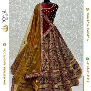 Nouveau velours double couleur exclusif avec fantaisie Dori brodé Zari Work Bridal Lehenga Choli - Product Image 1