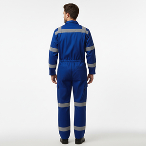 Nouvelle combinaison de travail réfléchissante bleue pour hommes 2026 avec bandes de sécurité et poche personnalisée avec logo, service OEM - Product Image 3