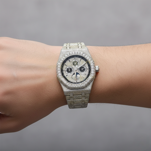 Reloj de Pulsera de Cuarzo Analógico de Lujo para Hombre, de Acero Inoxidable, con Esfera de Escala Romana, Dije de Moissanita, Resistencia al Agua de 3 Bares - Product Image 2