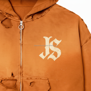 Sudadera con capucha y cremallera de lana pesada de gran tamaño 450 GSM tela desgastada logotipo personalizado bordado cálido chaqueta de invierno sudaderas básicas - Product Image 6