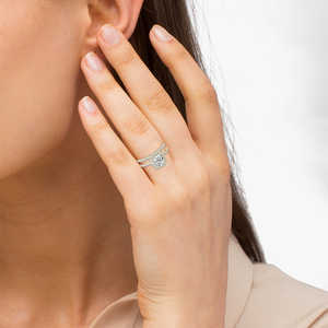 Anillo de Diamantes con Halo Cuadrado de Oro Amarillo de 14K y 0.35ct, Conjunto Nupcial, Joyería Fina, Accesorios de Boda - Product Image 4