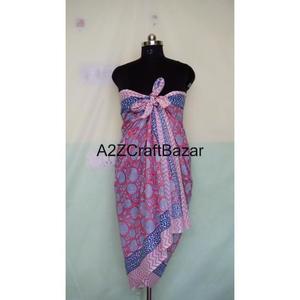 Indian Hand Block Printed 100% Soft Cotton Bikini Cover Sarong Fantastic Green <b>Floral</b> Ethnic Satin Shawl <b>Scarf</b> Solid Color Beach - Product Image 2