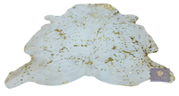 Tapis en cuir de vachette véritable, fait main, effet dévoré doré métallisé, avec poils, de luxe, pour décoration design