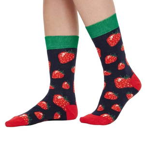 ODM Funny Crew <b>Socks</b> for Men Women Custom Wholesale Breathable Cotton Blend Digital Print Strawberry Fruit Patterns Casual Wear - Product Image 1