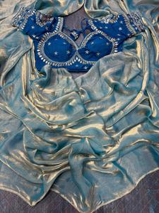 Elegante indio Bollywood elegante Sari tela suave exclusiva Sari blusa elegante Ropa Étnica última blusa de moda - Product Image 5