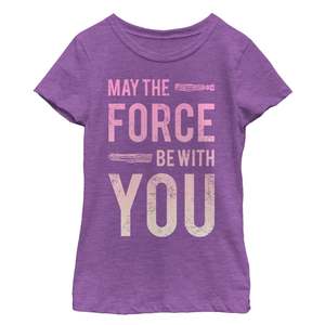 Maglietta Star Wars per Ragazze XL con Grafica 'May the Force Be with You' e Spada Laser, 100% Cotone Jersey con Decorazione Logo - Product Image 1