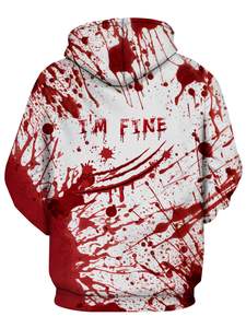 Sudadera con Capucha Casual de Invierno para Hombre, Estampado Otoño/Invierno, Forro Polar Bordado, Cortavientos, Estilo Urbano, Novedad 'I'm Fine' - Product Image 2