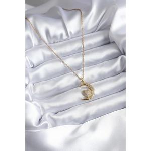 EBJ 316L acciaio colore oro mezzaluna cuore modello zircone pietra dettaglio collana da donna
