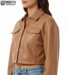 Hot Sale High Quality <b>Leather</b> <b>Jacket</b> For <b>Women</b> New Fashion Design Sheep Skin <b>Long</b> Sleeve Zip Up <b>Jacket</b> Autumn Winter Custom - Product Image 3