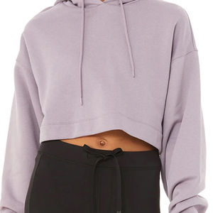 Ventes en gros de sweats à capuche courts en coton décontractés pour femmes, à fermeture éclair, manches longues, avec poches, pour l'hiver, sweats à capuche courts pour femmes - Product Image 5