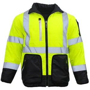 factory directly wholesale safety high Hi-Vis 4-In 1 reflective safety Puffer jacket reflective jackets