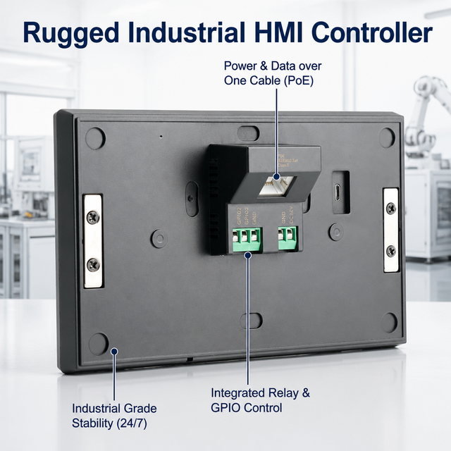 Industrial 7" Android PoE Panel PC with Relay & RS485, In-wall Flush Mount Controller for Factory Automation