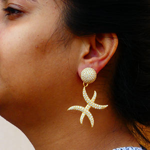 Party Wear 925 Sterling Silver <b>Gold</b> Plated Jewelry White Topaz Gemstone Ladies Wear <b>Earring</b> <b>Set</b> - Product Image 5