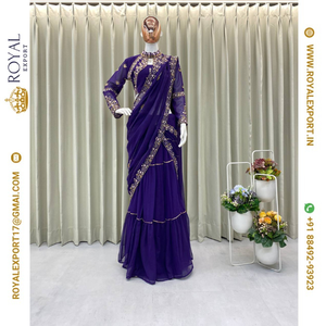 Lanzamiento del exclusivo diseñador Faux Georgette con bordado de volantes fabricante de Sari trabajado por Royal Export en Surat Gujarat - Product Image 6