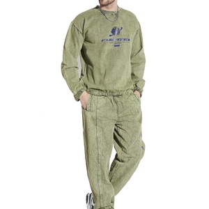 Conjunto de Sudadera con Capucha y Pantalón Largo para Hombre, Estilo Desgastado con Parches Bordados, Lavado Ácido, Alta Calidad, Venta al por Mayor - Product Image 1