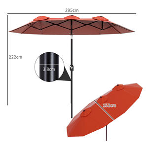 Outsunny Parasol de jardin à double inclinaison avec ouverture à manivelle, 295x152x222cm, rouge - Product Image 3