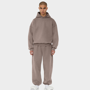 OEM Custom Sweatpants and Hoodie Set Sweatsuit Heavyweight Plain Oversized Blank Cotton <b>Flared</b> Baggy Tracksuit for Men - Product Image 6