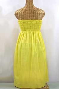 Vestido de diseñador para mujer, Color amarillo bordado, sin mangas, longitud media, estilo mexicana - Product Image 3