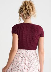 FNJIA Women Sweater Cable Knit Short Sleeve Cardigan V Neck Button Cropped Solid <strong>Knitted</strong> Shrug Ladies Crop Knit <strong>Bolero</strong> - Product Image 3