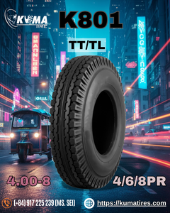 Neumático KumaTire K801 Tuktuk 4,00-8 TT/TL 4/6/8PR. Agarre fuerte, goma Premium, larga vida útil, carga pesada - Product Image 6