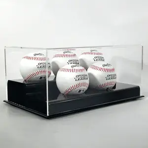 豪华亚克力五棒球展示柜二级高架黑色底座防紫外线棒球盒