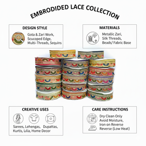 Bordure de luxe en dentelle d'organza brodée à la main, écologique, avec sequins dorés Zari, pour robes de mariée indiennes et artisanat - Product Image 6