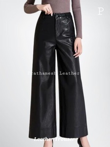 กางเกงขายาว2025หนังแท้สำหรับผู้หญิงกางเกงสไตล์สตรีทแวร์แนวสตรีทชุดทำงานแบบลำลอง - Product Image 2